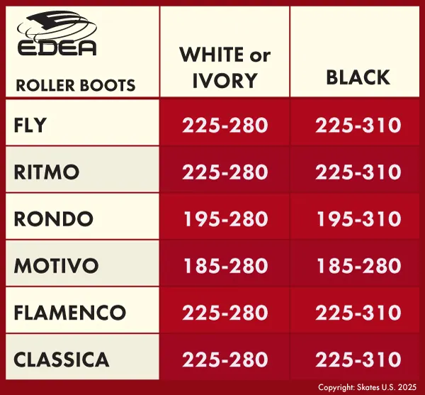 EDEA Rondo is available in ivory width C: 225-280, and black width C: 225-310